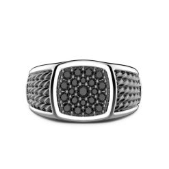 Bagues | Zancan Gioielli Zancan Silver Signet Ring With Black Stones. 18