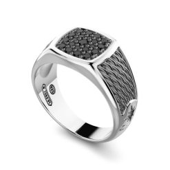 Bagues | Zancan Gioielli Zancan Silver Signet Ring With Black Stones. 18