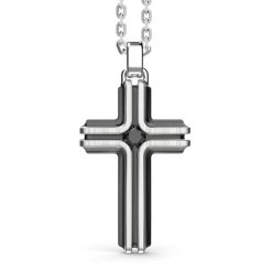 Colliers | Zancan Gioielli Zancan Silver Necklace With Cross Pendant And Black Stone.