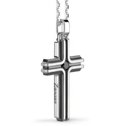 Colliers | Zancan Gioielli Zancan Silver Necklace With Cross Pendant And Black Stone.