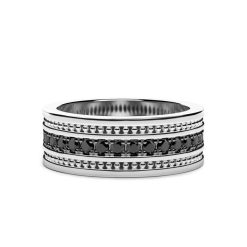 Bagues | Zancan Gioielli Zancan Silver Band Ring With Black Stones. 18