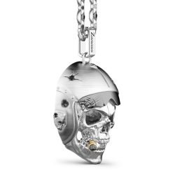 Colliers | Zancan Gioielli Zancan Silver Necklace With Aviator Skull. Blanc