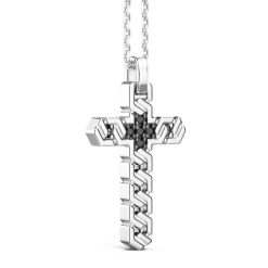 Colliers | Zancan Gioielli Zancan Silver Necklace With Cross Pendant And Black Stones.