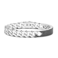 Bracelets | Zancan Gioielli Bracelet Jonc Zancan Avec Gourmette Souple En Argent Avec Pierres. Noir