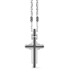 Colliers | Zancan Gioielli Zancan Silver Necklace With Cross Pendant And Black Stones.