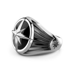 Bagues | Zancan Gioielli Zancan Silver Ring With Iconic Wind Rose On Onyx. 18