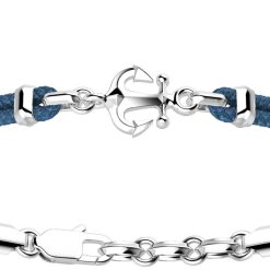 Bracelets | Zancan Gioielli Zancan Kevlar Bracelet With Silver Anchor. Bleu Aviateur