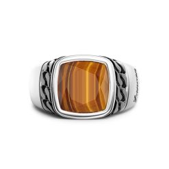 Bagues | Zancan Gioielli White And Black Silver Ring With Natural Tiger'S Eye. 18