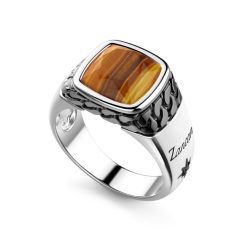 Bagues | Zancan Gioielli White And Black Silver Ring With Natural Tiger'S Eye. 18