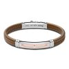 Bracelets | Zancan Gioielli Zancan Black Silicone Bracelet With Silver Tag And Rose Gold Details. Marron