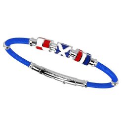 Bracelets | Zancan Gioielli Zancan Kevlar Bracelet With Lacquered Silver Nautical Flags. Bleu Clair