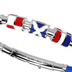 Bracelets | Zancan Gioielli Zancan Kevlar Bracelet With Lacquered Silver Nautical Flags. Bleu Clair