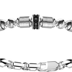 Bracelets | Zancan Gioielli Zancan Silver Beads Bracelet With Satin Finish Inserts And Black Stones. Classique