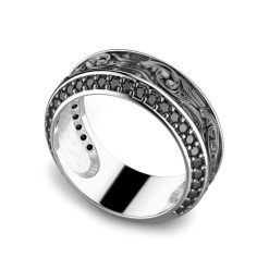 Bagues | Zancan Gioielli Zancan Silver Band Ring With Black Stones. 18