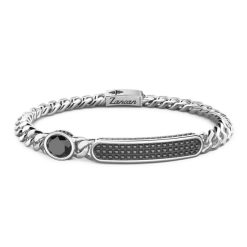 Bracelets | Zancan Gioielli Zancan Silver Curb Chain Bracelet With Tag And Black Stone.