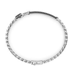 Bracelets | Zancan Gioielli Zancan Silver Curb Chain Bracelet With Tag And Black Stone.