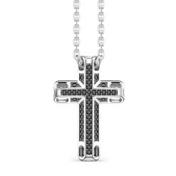 Colliers | Zancan Gioielli Zancan Silver Necklace With Cross Pendant And Black Stones.