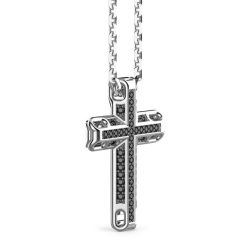 Colliers | Zancan Gioielli Zancan Silver Necklace With Cross Pendant And Black Stones.