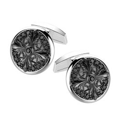 Boutons De Manchette | Zancan Gioielli Zancan Burnished Silver Circular Cufflinks With Black Stones.