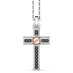 Colliers | Zancan Gioielli Zancan Silver Necklace With Cross Pendant, Rose Gold Screw And Black Stones.