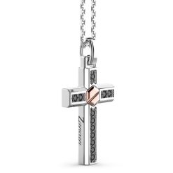 Colliers | Zancan Gioielli Zancan Silver Necklace With Cross Pendant, Rose Gold Screw And Black Stones.