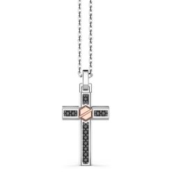 Colliers | Zancan Gioielli Zancan Silver Necklace With Cross Pendant, Rose Gold Screw And Black Stones.