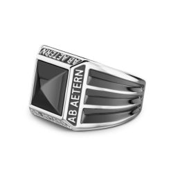 Bagues | Zancan Gioielli Zancan Silver Ring With Inscription In Latin And Onyx. 18