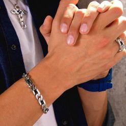 Bracelets | Zancan Gioielli Zancan Silver Curb Chain Bracelet With Black Stones.