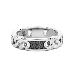 Bagues | Zancan Gioielli Bague Zancan En Argent Maille Gourmette Avec Pierres Naturelles. Noir