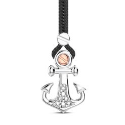 Colliers | Zancan Gioielli Zancan Kevlar Necklace With Silver Anchor Pendant And White Stones.