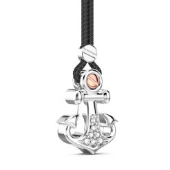 Colliers | Zancan Gioielli Zancan Kevlar Necklace With Silver Anchor Pendant And White Stones.