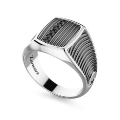 Bagues | Zancan Gioielli Zancan Burnished Silver And Black Stone Signet Ring. 18