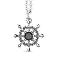 Colliers | Zancan Gioielli Zancan Silver Necklace With Helm Pendant And Black Stone Pendant.