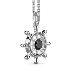 Colliers | Zancan Gioielli Zancan Silver Necklace With Helm Pendant And Black Stone Pendant.