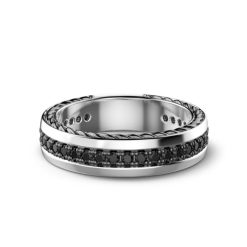 Bagues | Zancan Gioielli Zancan Silver Band Ring With Black Stones. 18