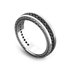 Bagues | Zancan Gioielli Zancan Silver Band Ring With Black Stones. 18