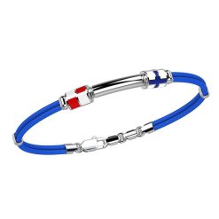 Bracelets | Zancan Gioielli Zancan Kevlar Bracelet With Nautical Flags And Silver Tag. Bleu Clair