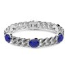 Bracelets | Zancan Gioielli Zancan Silver Curb Chain Bracelet With Striated Black Finish And Blue Stones.