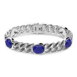 Bracelets | Zancan Gioielli Zancan Silver Curb Chain Bracelet With Striated Black Finish And Blue Stones.