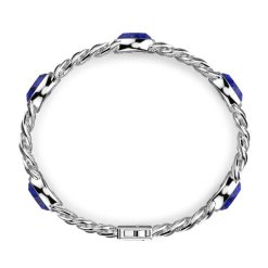 Bracelets | Zancan Gioielli Zancan Silver Curb Chain Bracelet With Striated Black Finish And Blue Stones.