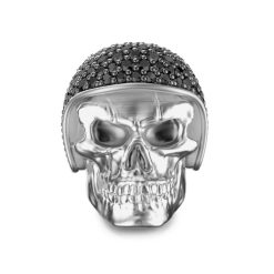 Bagues | Zancan Gioielli Zancan Silver Biker Skull Ring With Black Stones. 18