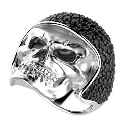 Bagues | Zancan Gioielli Zancan Silver Biker Skull Ring With Black Stones. 18