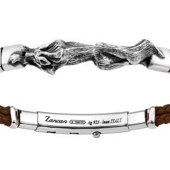 Bracelets | Zancan Gioielli Zancan Leather And Silver Bracelet With Wolf. Marron