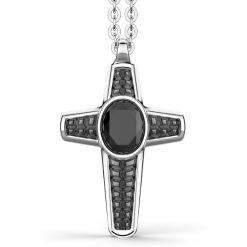 Colliers | Zancan Gioielli Zancan Silver Necklace With Cross Pendant And Black Stone.