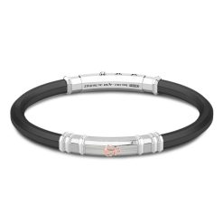 Bracelets | Zancan Gioielli Zancan Black Silicone Bracelet With Silver Tag And Rose Gold Details.