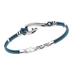 Bracelets | Zancan Gioielli Zancan Kevlar Bracelet With Silver Hook And White Stones. Bleu Aviateur