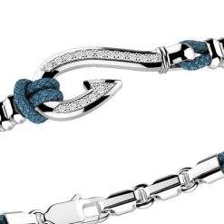 Bracelets | Zancan Gioielli Zancan Kevlar Bracelet With Silver Hook And White Stones. Bleu Aviateur