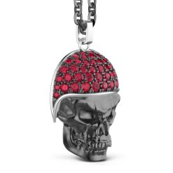 Colliers | Zancan Gioielli Zancan Silver Necklace With Biker Skull Pendant With Red Stones.