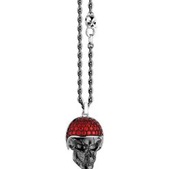 Colliers | Zancan Gioielli Zancan Silver Necklace With Biker Skull Pendant With Red Stones.