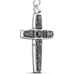 Colliers | Zancan Gioielli Zancan Silver Necklace With Cross Pendant And Black Stones.